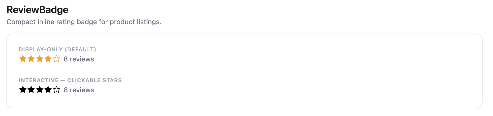 ReviewBadge showing display-only and interactive star badges